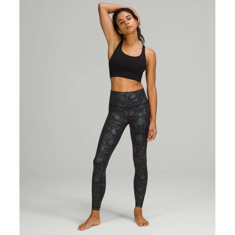 Lululemon Wunder Under High-Rise Tight 28" Floral Foil Black Silver Size 10